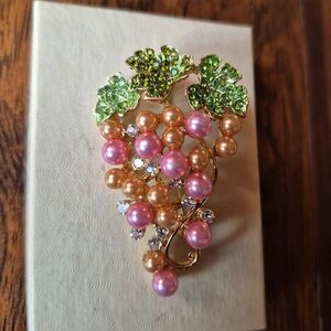 Vintage Pink and Gold Grape Brooch